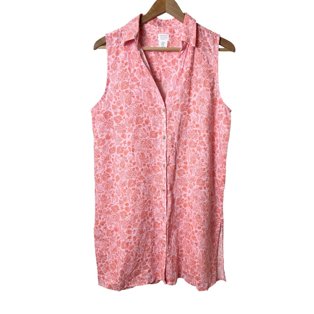 Sigrid Olsen Sleeveless Button-Up Peach / Pink Li… - image 2